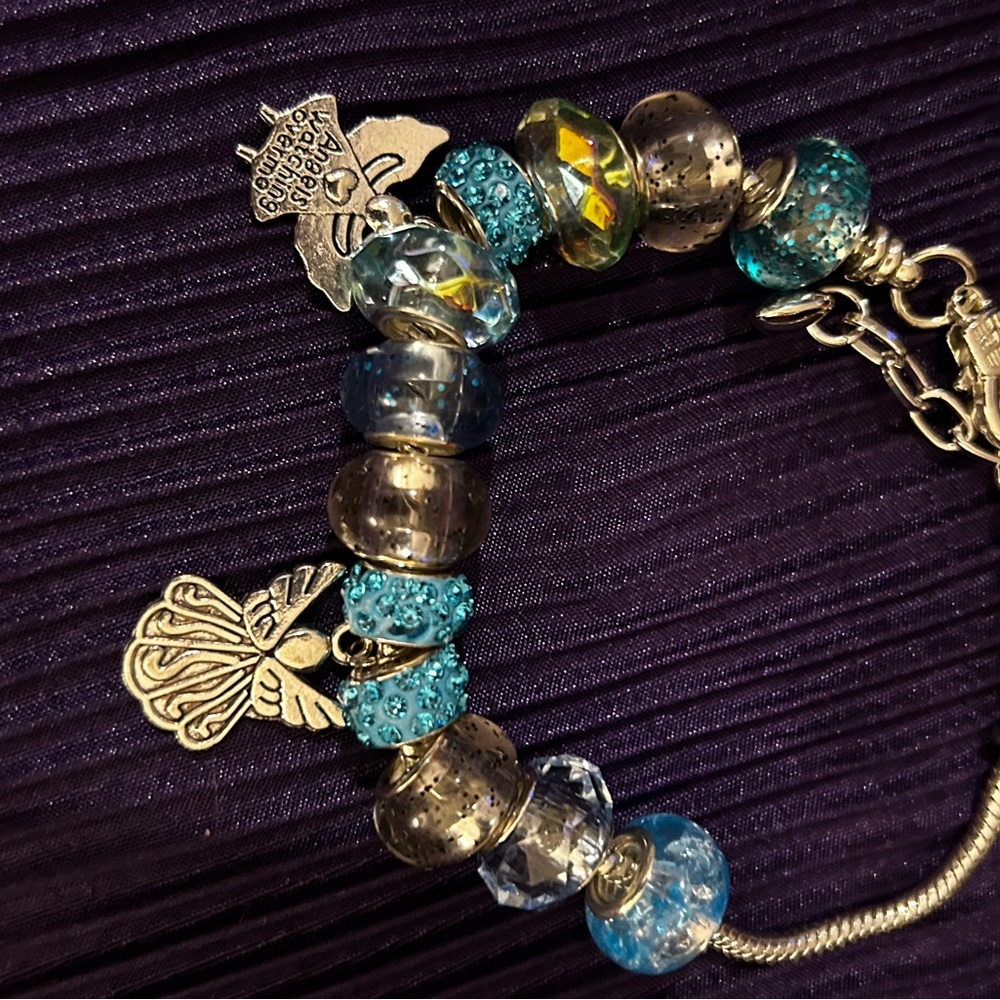 Elegant Silver and Blue Charm Bracelet